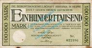 Inflation DE 100.000 Mk. Herne , Banknote 100.000 Mark Schein in gbr. Keller 2343.a , Westfalen 1923 -