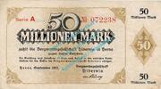 Inflation DE 50 Mio. Mk. Herne , Banknote 50 Millionen Mark Schein in gbr. Keller 2343.i Westfalen 1923 -