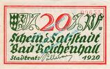 Notgeld DE 20 Pf. Bad Reichenhall , Notgeld 20 Pfennig Schein in unc. Tieste 5990.20.30 , Bayern -
