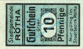 Notgeld DE 10 Pf. Rötha , Notgeld 10 Pfennig Schein in unc. Tieste 6120.05.06 , Sachsen -