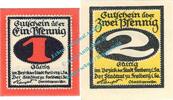 Kleingeld 1914-1922 2 Scheine kpl. Freiberg , Notgeld Set mit 2 Scheinen in unc. Tieste 1950.20.30-31 , Sachsen o.D -