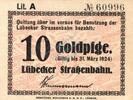 Wertbeständig 10 Gold Pf. Lübeck , Notgeld 10 Gold Pfennig Schein in kfr. Müller 3115.2 , SH von 1923 -