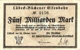 Inflation 1923 DE 5 Mia. Mk. Lübeck , Banknote 5 Milliarden Mark Schein in gbr. Keller 3342 , SH von 1923 -