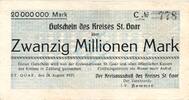 Inflation DE 20 Mio. Mk. St. Goar , Banknote 20 Millionen Mark Schein in gbr. Keller 4716.a RHL von 1923 -