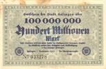 Inflation DE 100 Mio. Mk. Solingen , Banknote 100 Millionen Mark Schein in gbr. Keller 4809.g RHL von 1923 -