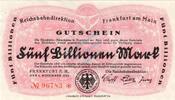 Inflation 1923 DE 5 Billionen Mk. Frankfurt , Banknote 5 Billionen Mark Schein in unc-kfr Keller 1555.i , Hessen -