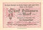 Inflation 1923 DE 5 Billionen Mk. Guhrau , Banknote 5 Billionen Mark Schein in unc-kfr. Keller 2005.c , Schlesien -