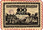 Serienscheine DE 100 Mk. -Seide- Bielefeld , Notgeld 100 Mark Stpl. -Seide- unc-kfr. Grab. 34.c , Westfalen 1921 -