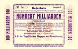 Inflation DE 100 Mia. Mk. Rickelshausen , Banknote 100 Milliarden Mark unc-kfr. Keller 4570 , Baden 1923 -