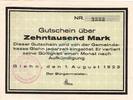 Inflation DE 10.000 Mk. Glehn , Banknote 10.000 Mark Schein unc-kfr. Keller 1803.a , Rheinland 1923 -