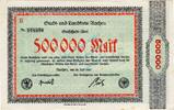 Inflation 1923 DE 500.000 Mk. Aachen , Banknote 500.000 Mark Schein unc-kfr. Keller 1.b , Rheinland von 1923 -