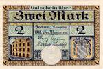 Großnotgeld 1918 DE 2 Mk. Beckum , Banknote 2 Mark Schein unc-kfr. Geiger 035.03 , Westfalen von 1918 -