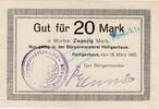 Großnotgeld 1918 DE 20 Mk. Heiligenhaus , Banknote 20 Mark Schein unc-kfr. Geiger 229.03 , Rheinland 1920 -