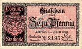 Kleingeld 1914-1922 10 Pf. Löbejün , Notgeld 10 Pfennig Schein in unc-kfr. Ti.4180.05.05 , Sachsen von 1920 -
