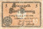 Kleingeld 1914-1922 5 Pf. Lübben , Notgeld 5 Pfennig Schein in gbr. Ti.4245.05.01 , Brandenburg von 1917 -