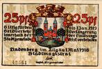 Kleingeld 1914-1922 25 Pf. Lindenberg , Notgeld 25 Pfennig Schein in unc-kfr. Ti. 4115.05.16 , Bayern 1918 -