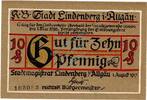 Kleingeld 1914-1922 10 Pf. Lindenberg , Notgeld 10 Pfennig Schein in unc-kfr. Ti. 4115.05.05 , Bayern 1917 -