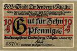 Kleingeld 1914-1922 10 Pf. Lindenberg , Notgeld 10 Pfennig Schein in unc-kfr. Ti. 4115.05.01 , Bayern 1917 -
