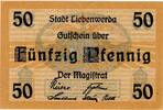 Kleingeld 1914-1922 50 Pf. Liebenwerda , Notgeld 50 Pfennig Schein in unc-kfr. Ti.4060.10.03 , Brandenburg -