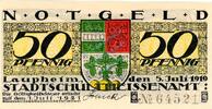 Kleingeld 1914-1922 50 Pf. Laupheim , Notgeld 50 Pfennig Schein in unc-kfr. Ti.3930.05.10 Württemberg 1919 -