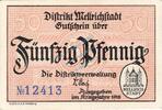 Kleingeld 1914-1922 50 Pf. Mellrichstadt , Notgeld 50 Pfennig Schein in unc-kfr. Ti.4485.10.01 Bayern 1918 -
