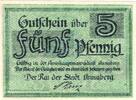 Kleingeld 1914-1922 5 Pf. Annaberg , Notgeld 5 Pfennig Schein unc-kfr. Ti.0145.15.15 , Sachsen o.D. Verkeh -