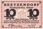 Kleingeld 1914-1922 10 Pf. Beetzendorf , Notgeld 10 Pfennig Schein unc-kfr. Ti.0380.05.02 , Sachsen Anhalt -