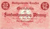 Kleingeld 1914-1922 25 Pf. Creussen , Notgeld 25 Pfennig Schein unc-kfr. Ti.1225.05.26 , Bayern 1916 Verkeh -