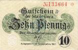 Kleingeld 1914-1922 10 Pf. Gera , Notgeld 10 Pfennig Schein unc-kfr. Ti.2180.20.02 , Thüringen 1917 Verkehr -