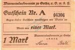 Kleingeld 1914-1922 1 Mk. Gotha , Notgeld 1 Mark Schein unc-kfr. Ti.2395.65.02 , Thüringen o.D. Verkehrsau -