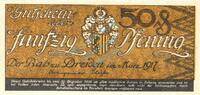 Kleingeld 1914-1922 50 Dresden , Notgeld 50 Pfennig Schein unc-kfr. Ti.1475.255.05 , Sachsen 1917 Verke -