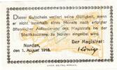 Kleingeld 1914-1922 50 Pf. Norden , Notgeld 50 Pfennig Schein unc-kfr. Ti.5150.05.15 , Niedersachsen 1918 V -