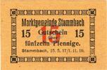 Kleingeld 1914-1922 15 Pf. Stammbach , Notgeld 15 Pfennig Schein unc-kfr. Ti.7070.05.72 , Bayern 1917 Verke -