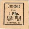 Kleingeld 1914-1922 1 Pf. Fürth , Notgeld 1 Pfennig Schein unc-kfr. Ti.2080.065.01 , Bayern o.D. Verkehrsa -