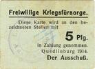 Kleingeld 1914-1922 5 Pf. Quedlinburg , Notgeld 5 Pfennig Schein unc-kfr. Ti.5835.05.05 , Sachsen 1914 Ver -