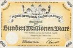Inflation 1923 DE 100 Mio. Mk. Ludwigsburg , Banknote 100 Millionen Mark Schein L-gbr. Keller 3327.a , WÜR -
