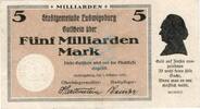 Inflation 1923 DE 5 Mia. Mk. Ludwigsburg , Banknote 5 Milliarden Mark Schein gbr. Keller 3327.c , Württemberg -