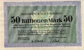 Inflation 1923 DE 50 Bio. Mk. Duisburg , Banknote 50 Billionen Mark Schein unc-kfr. Keller 1179.s , Rheinland -