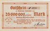 Inflation 1923 DE 10 Mio. Mk. Altkloster , Banknote 20 Millionen Mark Schein unc-kfr. Keller 74.a , NDS 1923 -