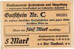 Kleingeld 1914-1922 5 Mk. Heidenheim , Notgeld 5 Mark Schein unc-kfr. Ti.2860.10.03 , Württemberg o.D. -