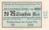20 Mia. Mk. 1923 Inflation 1923 DE Plön , Banknote 20 Milliarden Mark Schein unc-kfr. Keller 4348.f Schleswig 1923 1 bis 1-