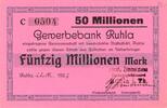 Inflation 1923 DE 50 Mio. Mk. Ruhla , Banknote 50 Millionen Mark -B.Zimmermann- unc-kfr. Keller 4671.EE , THÜ -