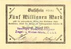 Inflation 1923 DE 1 Mio. Mk. Burscheid , Banknote 5 Millionen Mark Schein unc-kfr. Keller 698 Rheinland 1923 -