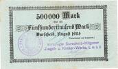 Inflation 1923 DE 500.000 Mk. Burscheid , Banknote 500.000 Mark Schein gbr. Keller 696.u , Rheinland 1923 -