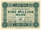 Inflation 1923 DE 1 Mio. Mk. Burscheid , Banknote 1 Million Mark Schein unc-kfr. Keller 695 , Rheinland 1923 -