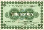 Inflation 1922/23 DE 500 Mk. Hörde , Banknote 500 Mark -verlängert- gbr. Müller 2135.2 , Westfalen 1922 Infla -