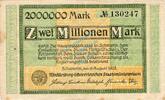 Inflation 1923 DE 2 Mio. Mk. Schwerin , Banknote 2 Millionen Mark Schein gbr. Keller 3491.d Mecklenburg 1923 -