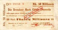 Inflation 1923 DE 50 Mio. Mk. Chemnitz , Banknote 50 Millionen Mark Scheck gbr. Bühn 580.96 , Sachsen 1923 Inf -