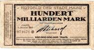 Inflation 1923 DE 100 Mia. Mk. Mainz , Banknote 100 Milliarden Mark Schein gbr. Keller 2423.o , Hessen 1923 Inf -