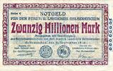 Inflation 1923 DE 20 Mio. Mk. Gelsenkirchen , Banknote 20 Millionen Mark Schein gbr. Keller 1710.s , Westfalen -